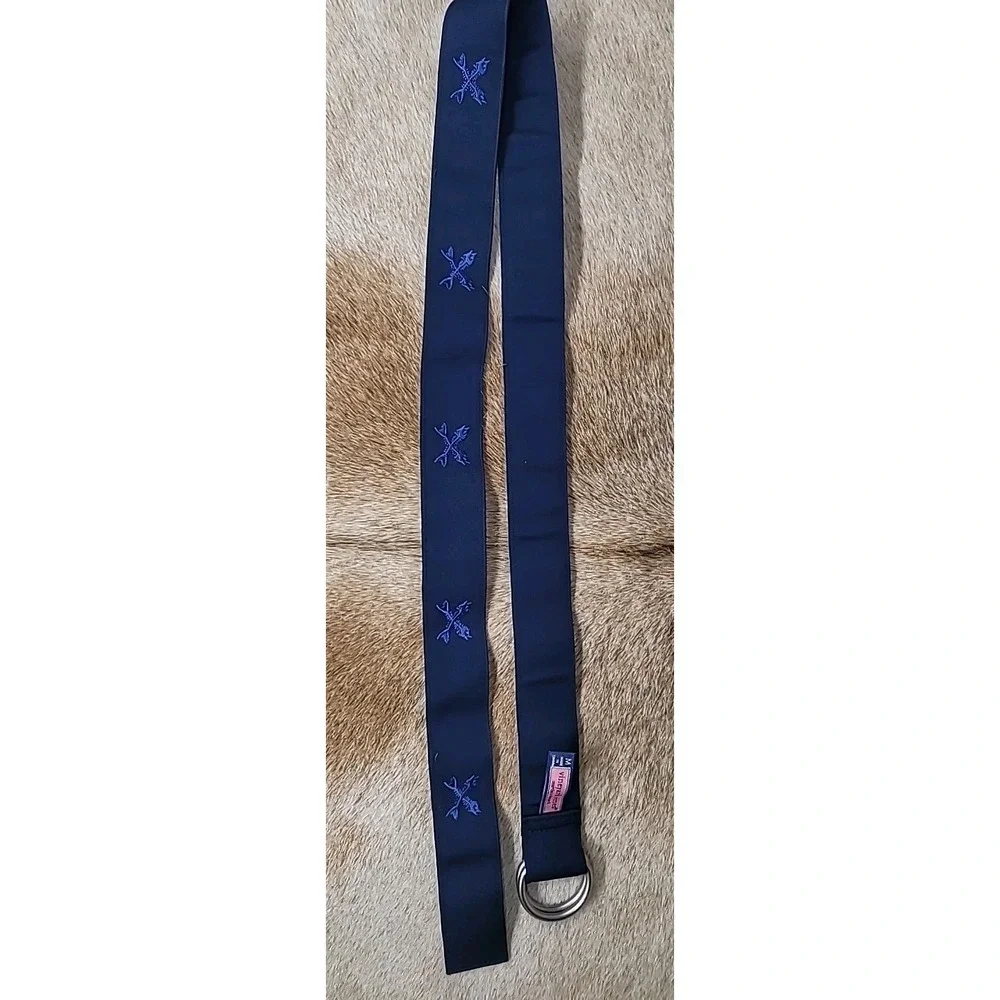 Vineyard Vines Men's‎ Size M Belt Navy Blue Fish Bone Skeleton D-Ring Ribbon